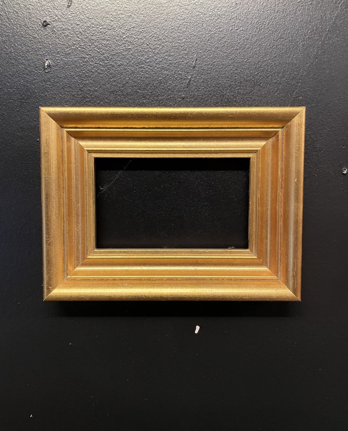 Vintage Modernism Chunky Gold Gilt Beveled Small Wood Picture Frame 3.5x5.5