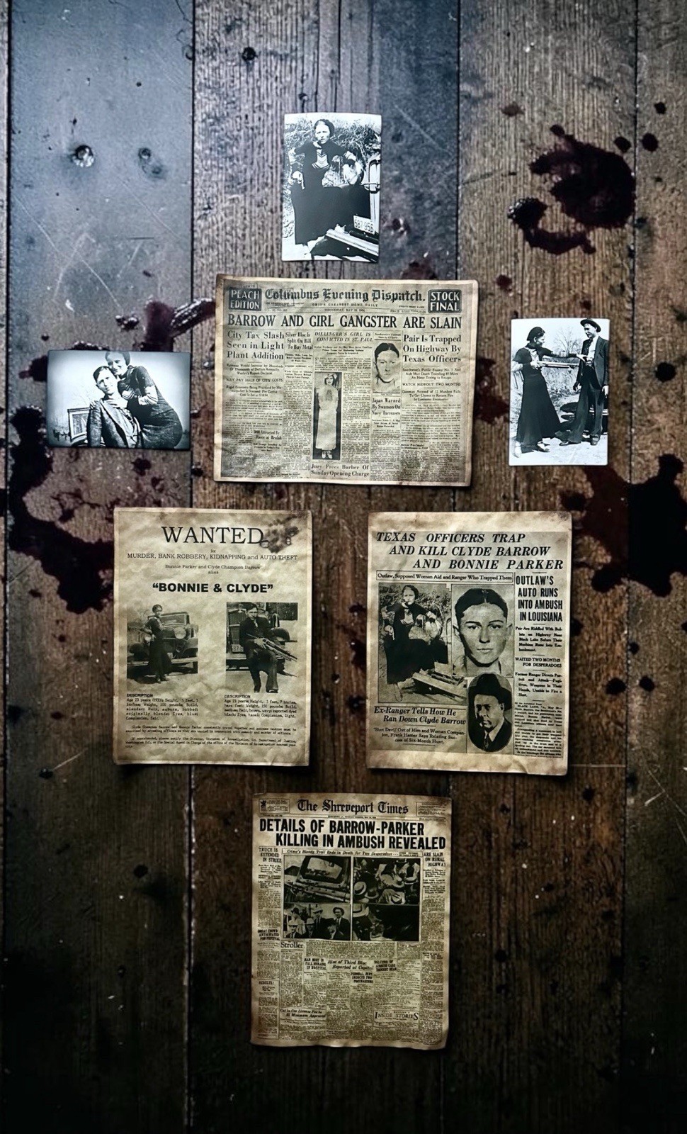 Bonnie And Clyde Wanted Poster & Newspaper Headlines/ With Photos￼￼