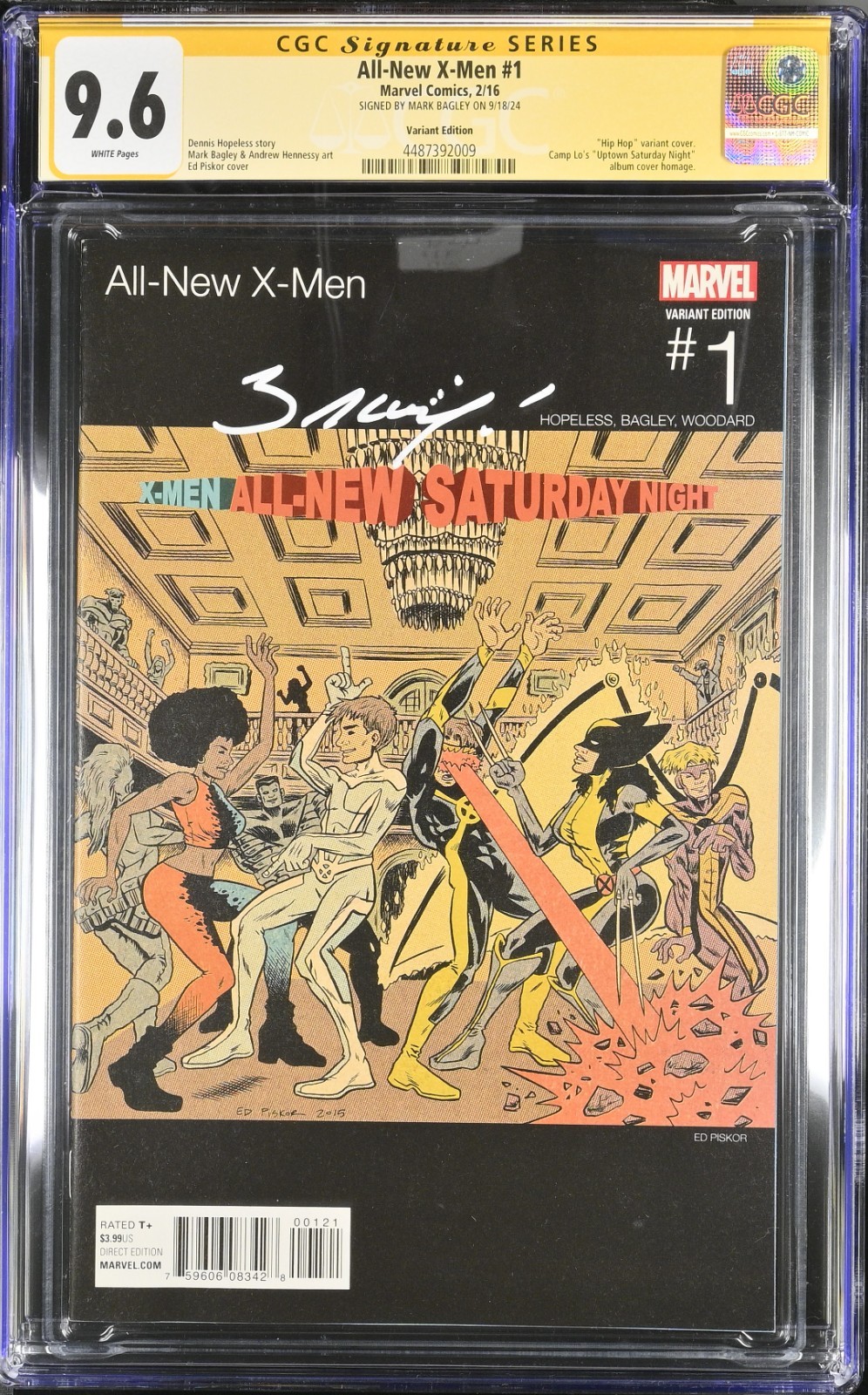 ALL-NEW X-MEN #1 CGC SIGN 9.6 MARK BAGLEY HIP-HOP VARIANT HIGHEST GRADE TOP POP