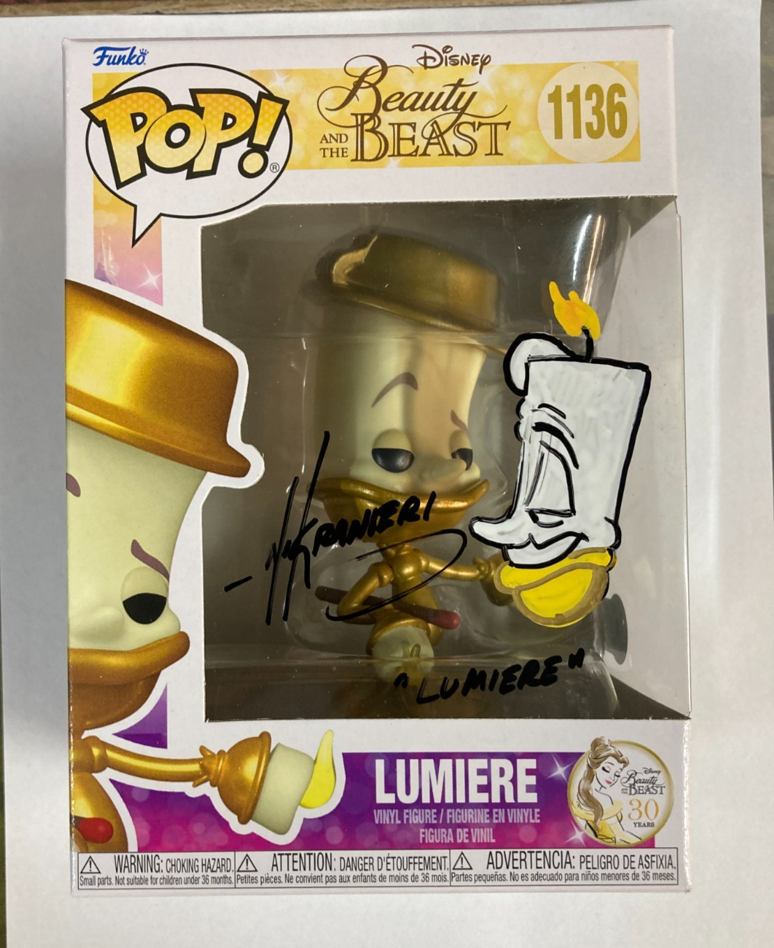 Nik Ranieri signed inscribed Funko Pop #1136 Lumiere JSA Beauty and the Beast