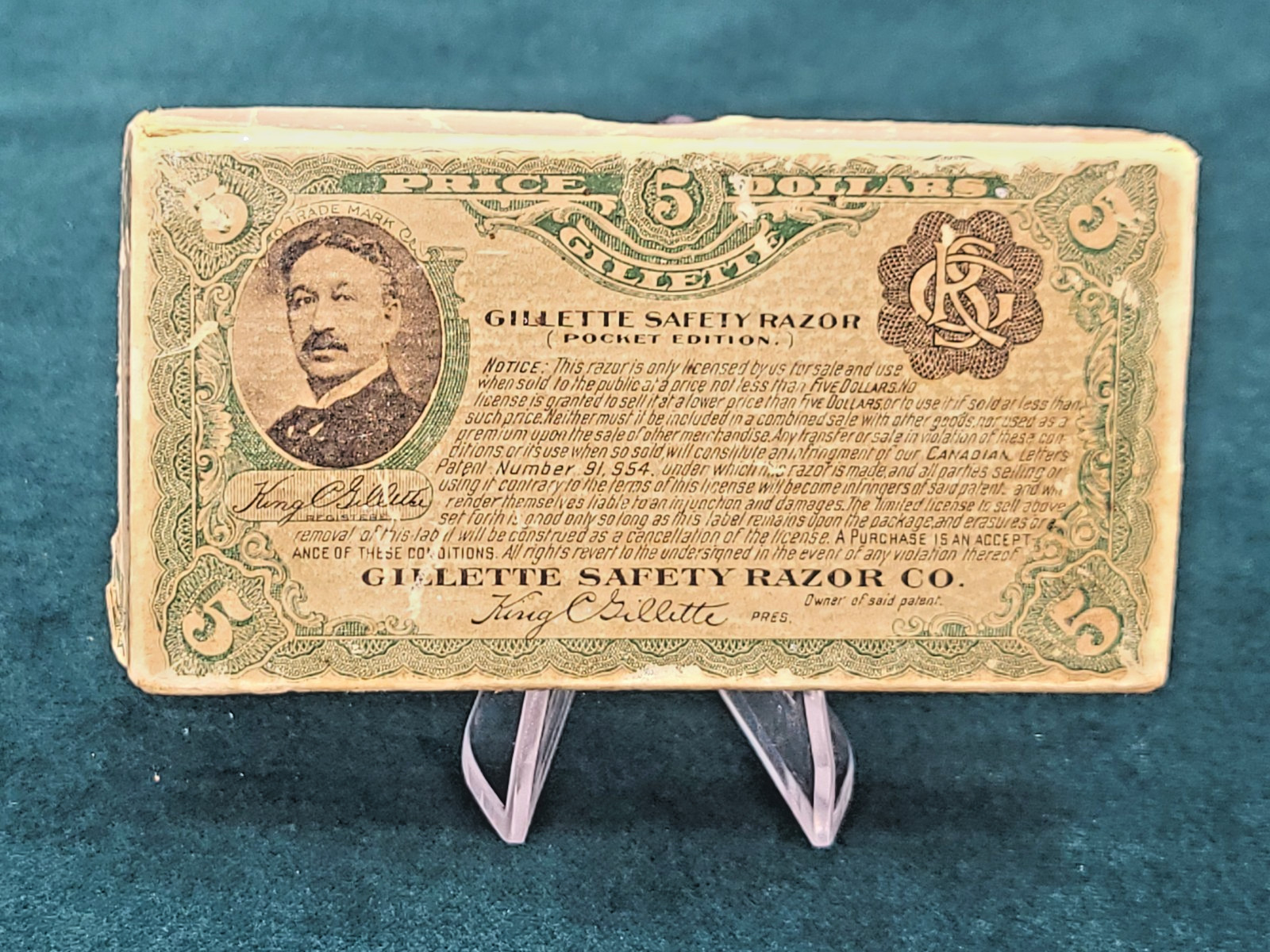 Canada Gillette Pocket Edition Razor Box $5 Green Currency Style King C Gillette