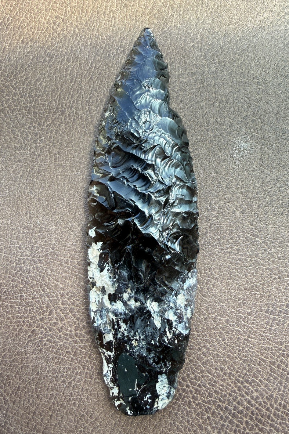 Authentic arrowhead Colombian Plateau Obsidian Cascade knife  5.2” Caliche Depo