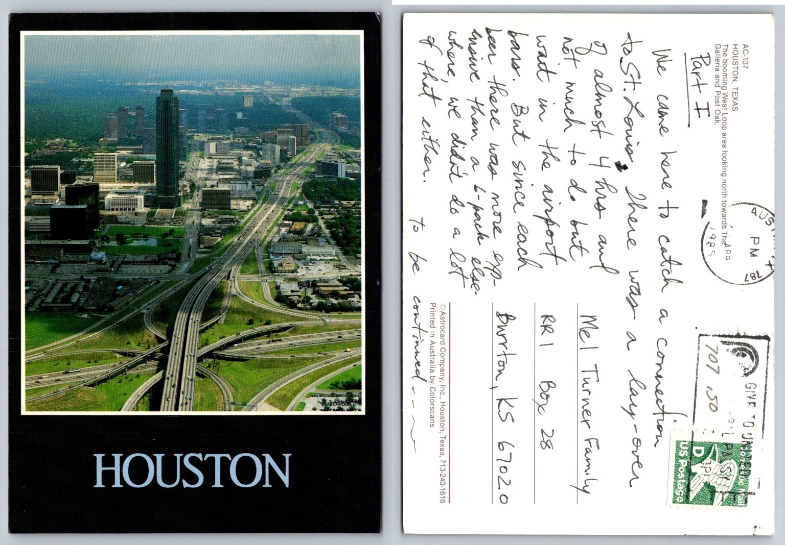 1985 Houston TX West Loop Galleria Post Oak Aerial View Vintage Postcard