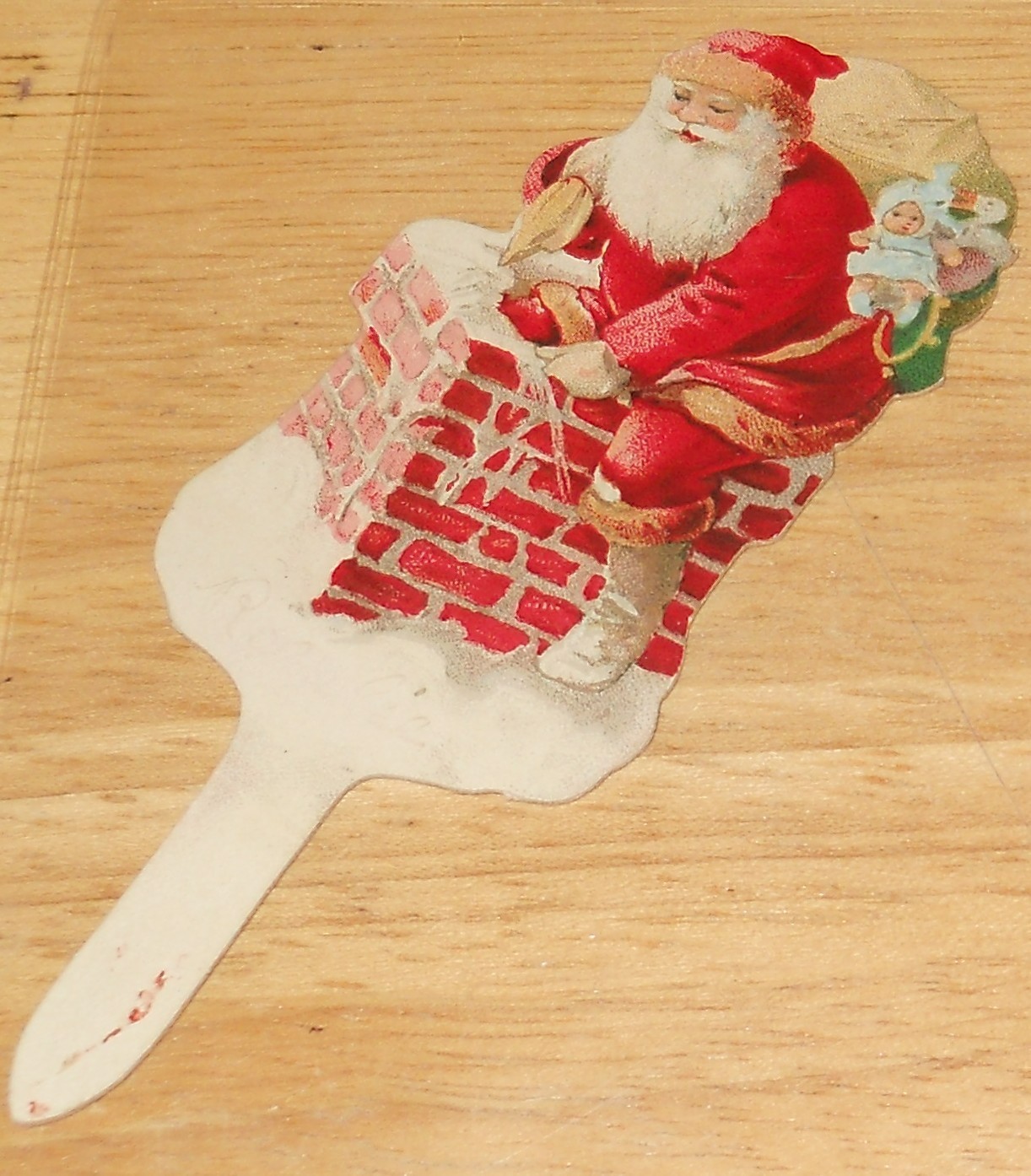 Unused circa 1920\'s Dennison Christmas decorative pick Santa Claus Chimney