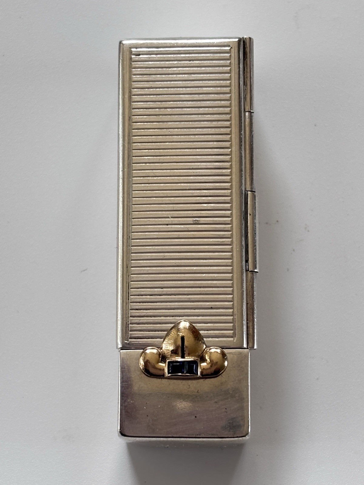 Vintage Art Deco Sterling Lipstick Case Pop Up Mirror Vermeil Fleur de Lis 6g