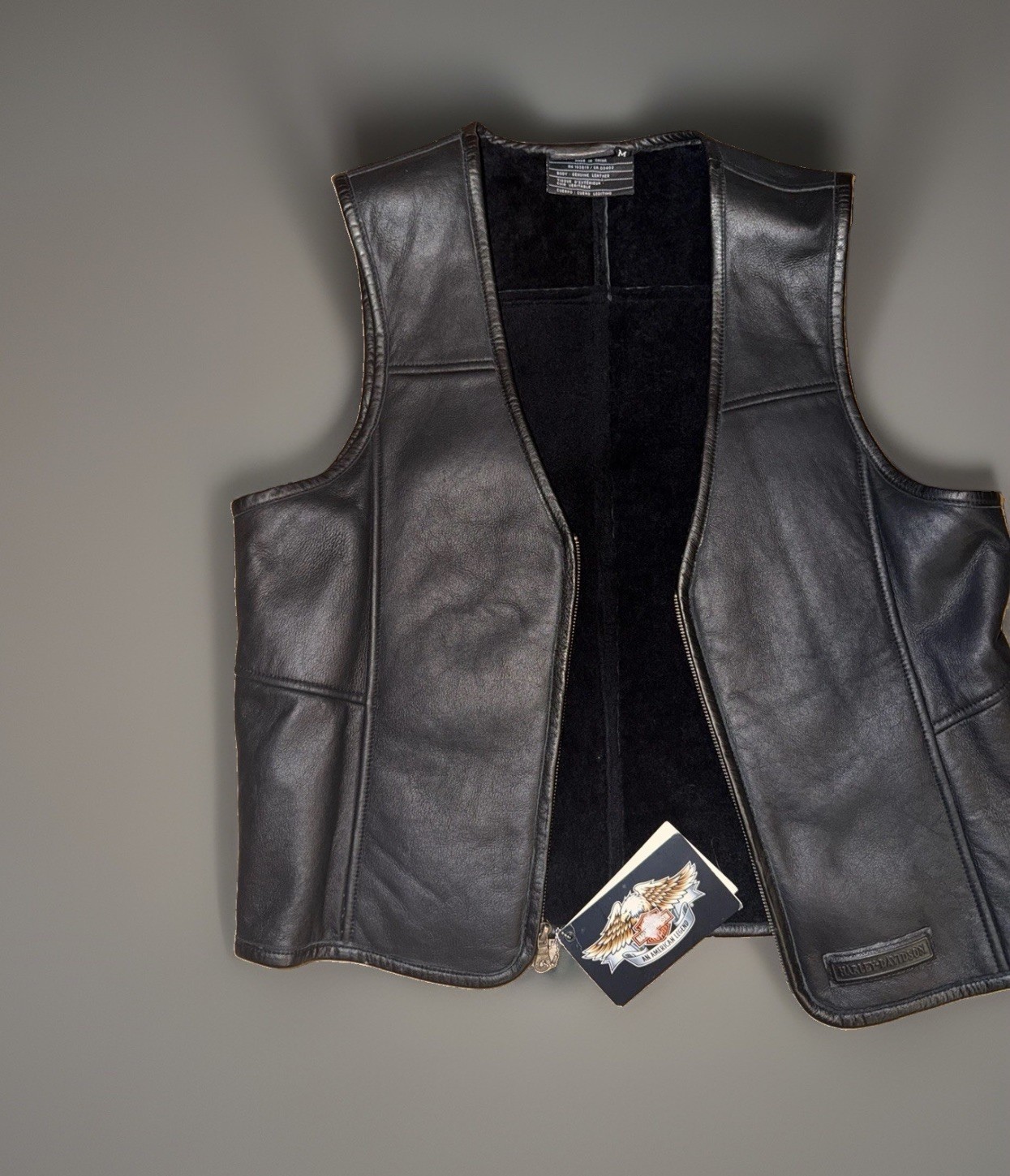 Harley-Davidson Genuine Leather Vest Black Made in USA Size Medium