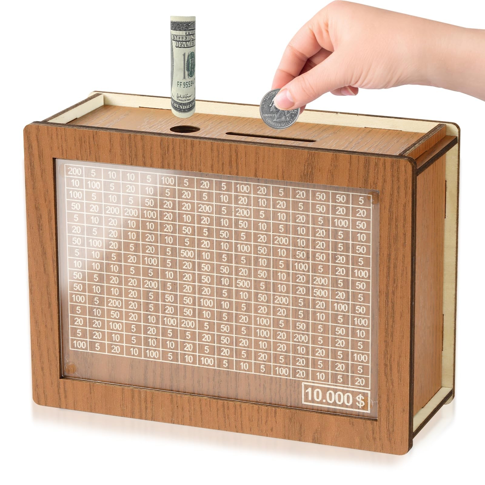 10000 Savings Challenge Box, Money Saver Box 10k Smash, Wooden Digital Save P...