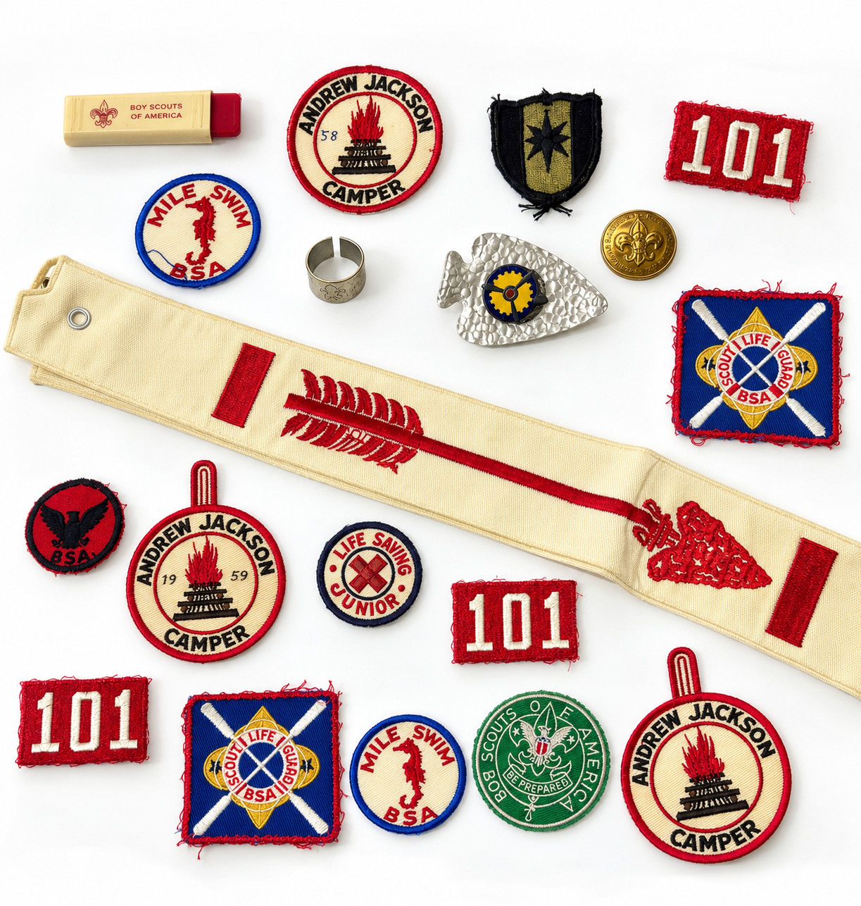 Vintage 1950s Boy Scouts BSA Lot Order of the Arrow Sash Andrew Jackson Patches