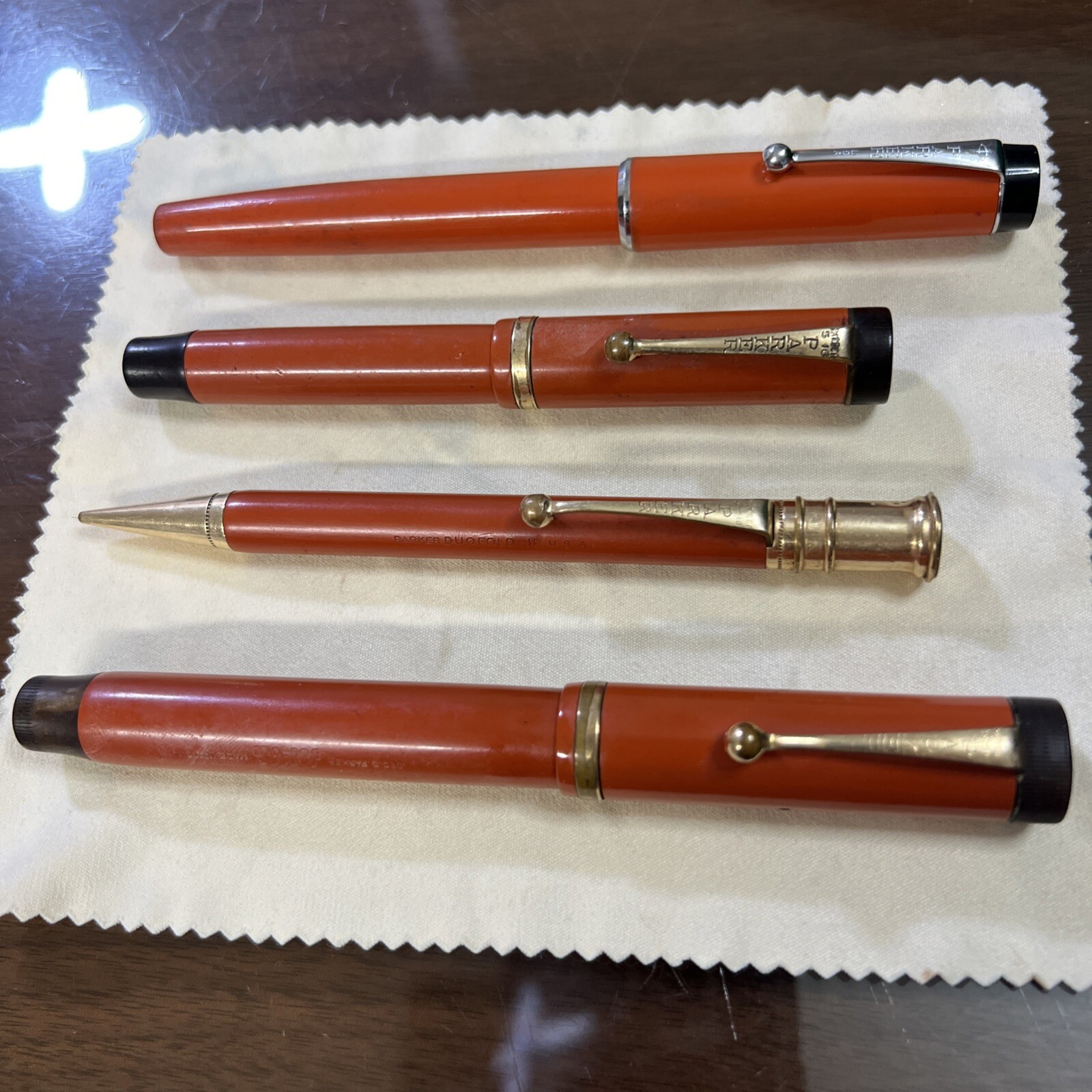 1920s Parker Duofold Big Red  4 -F Pens. Sr & Junior LC14k Pencil & Ballpoint