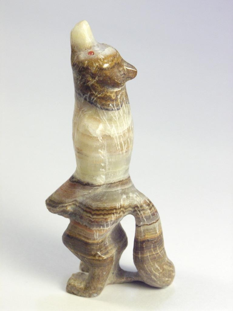 SINGING WOLF carving, ZUNI Fetish Rock Art by Cody Nastacio, New Mexico Indian