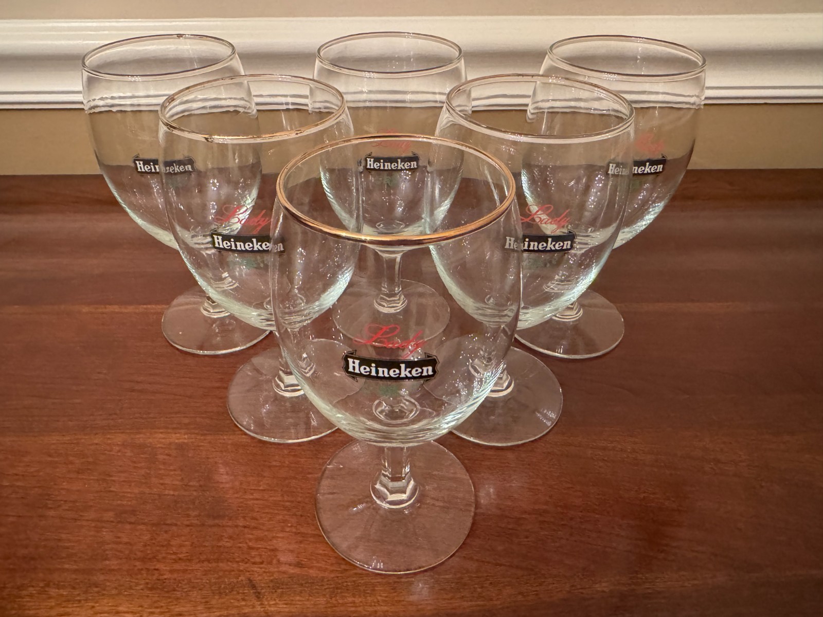 Vintage Lady Heineken Stemmed Beer (Wine) Glasses - Set of 6 Fairly Rare (1980s)