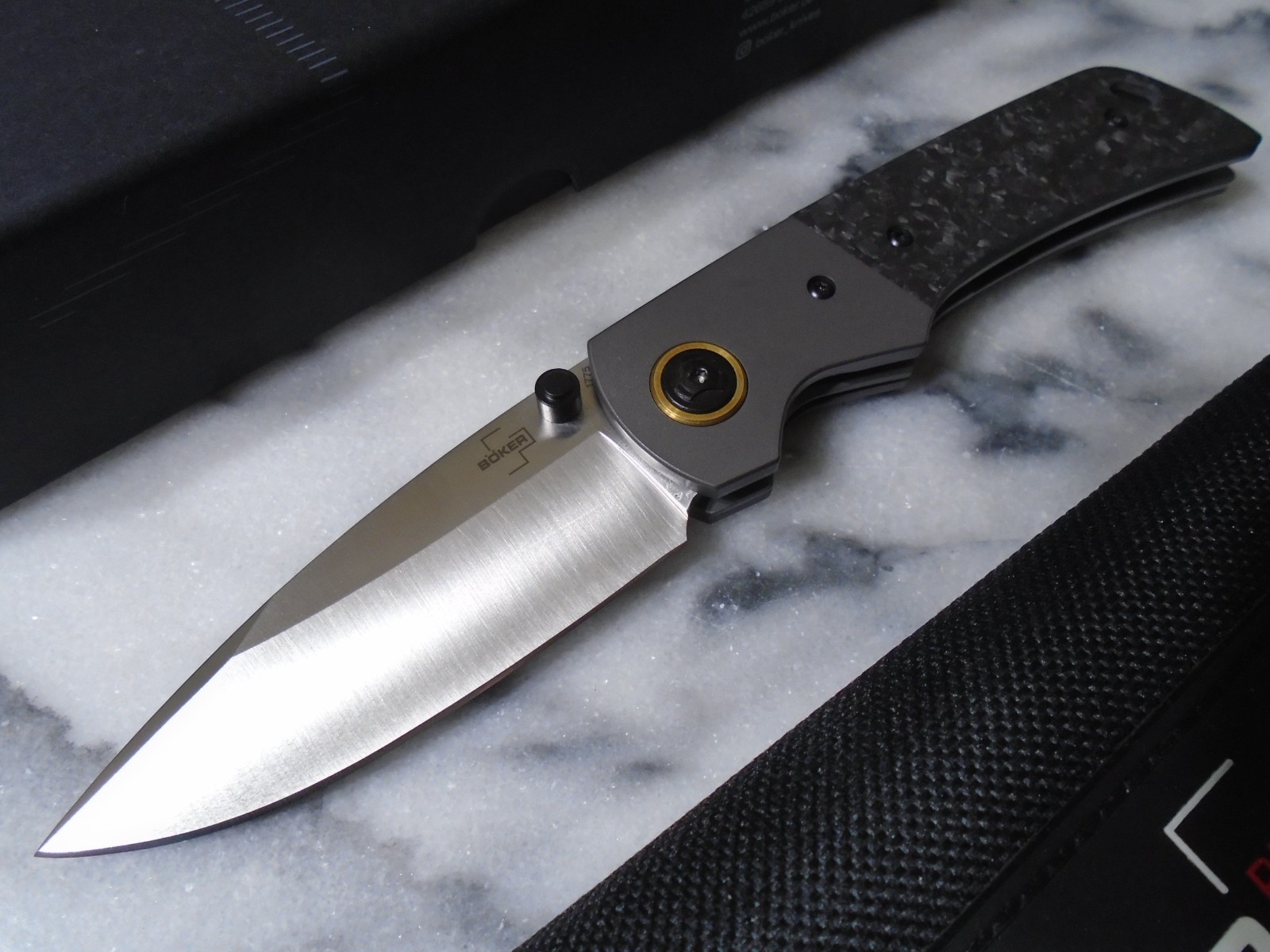 Boker Plus Gulo Pro Marble Carbon Fiber Pocket Knife D2 Folding Blade 01BO177