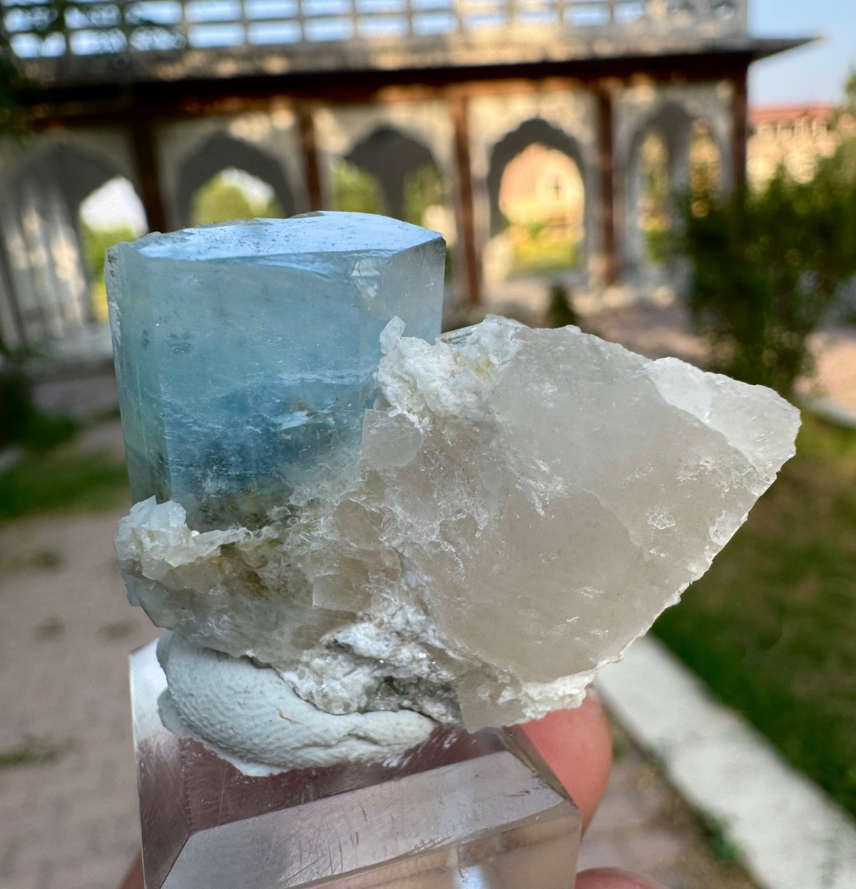 Natural Blue Aquamarine Crystal With Matrix Combine / Display Piece , 111 Carats