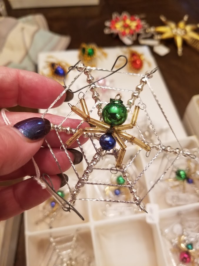 Vintage Mercury Glass beaded Christmas ornaments  Czech Republic NOS - spiders