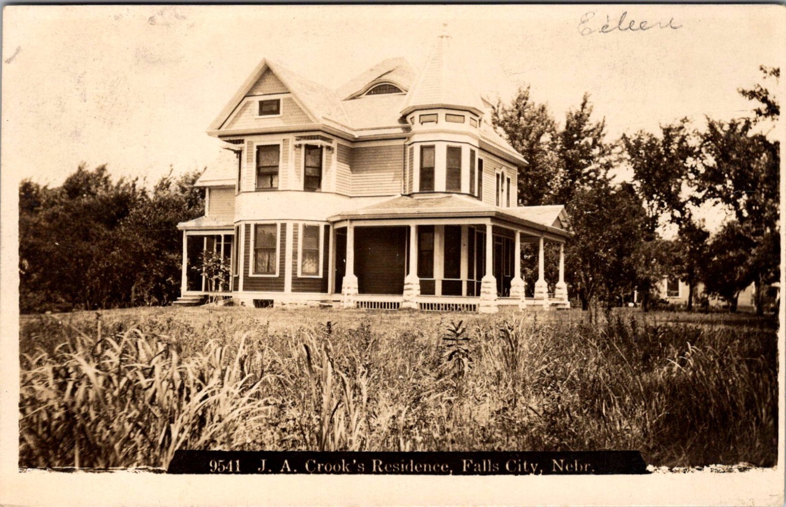 RPPC Postcard - J A Crook's House Residence - Falls City NE Nebraska (B7)