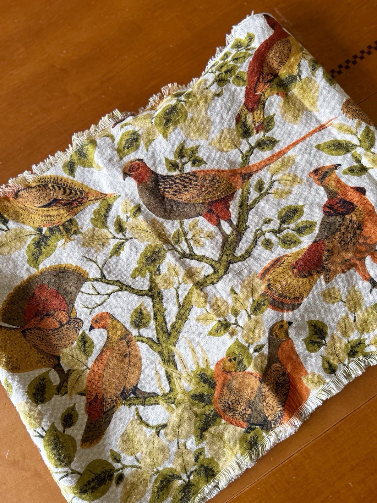 Vintage 60s Pheasant Table Runner MCM Handmade Moody 