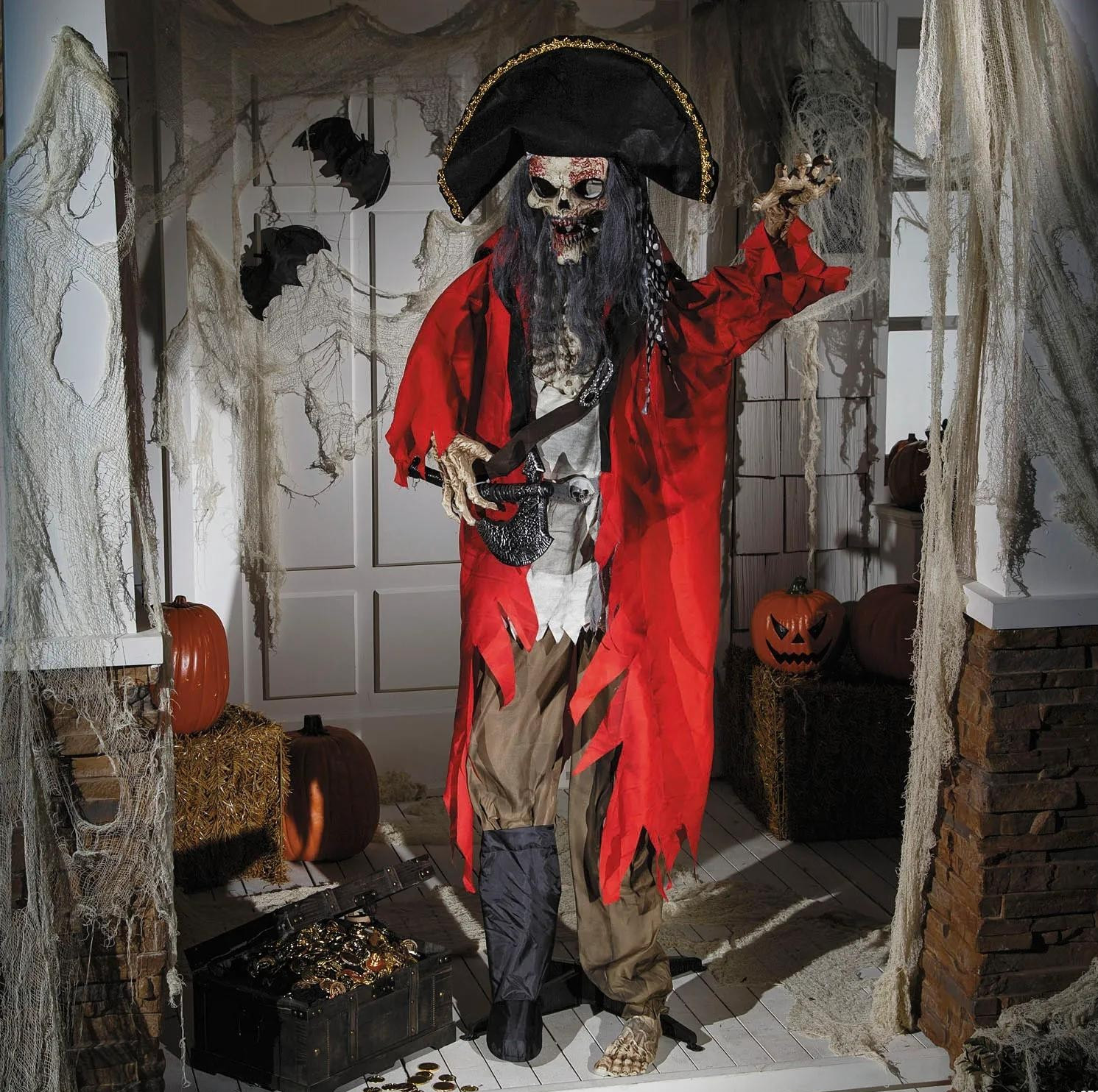 Morris Costumes 6 Ft Animated Pirate Skeleton Halloween Standing Decor