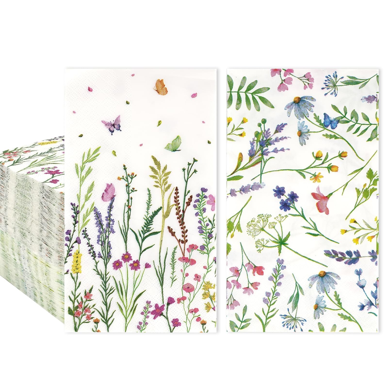 100Pcs Floral Paper Napkins, 2-Ply Disposable Wildflower Party 100pcs, Green 100Pcs Floral Paper Napkins, 2-Ply Disposable Wildflower Party 100pcs, Green