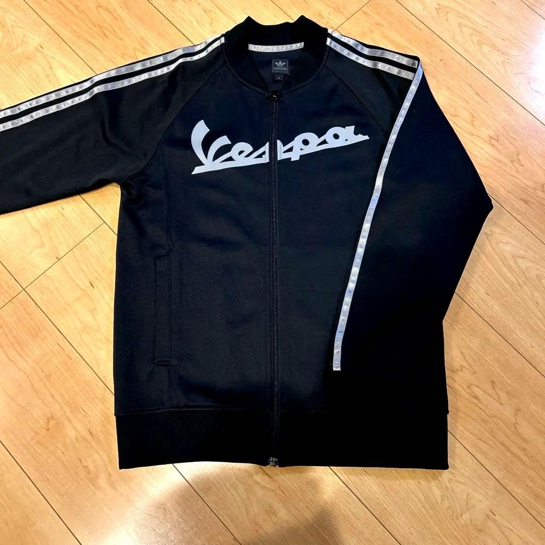 Vespa x adidas Collaboration Track Jacket Black Three Stripe Logo Vintage Vespa x adidas Collaboration Track Jacket Black Three Stripe Logo Vintage