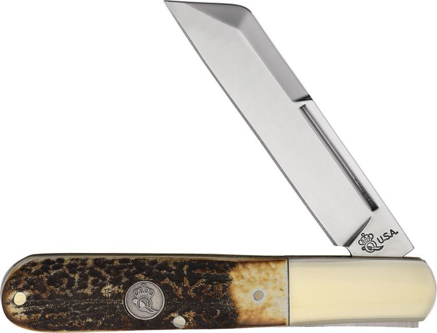 Queen USA Large Sheepsfoot Barlow Pocket Knife Deer Stag 7\