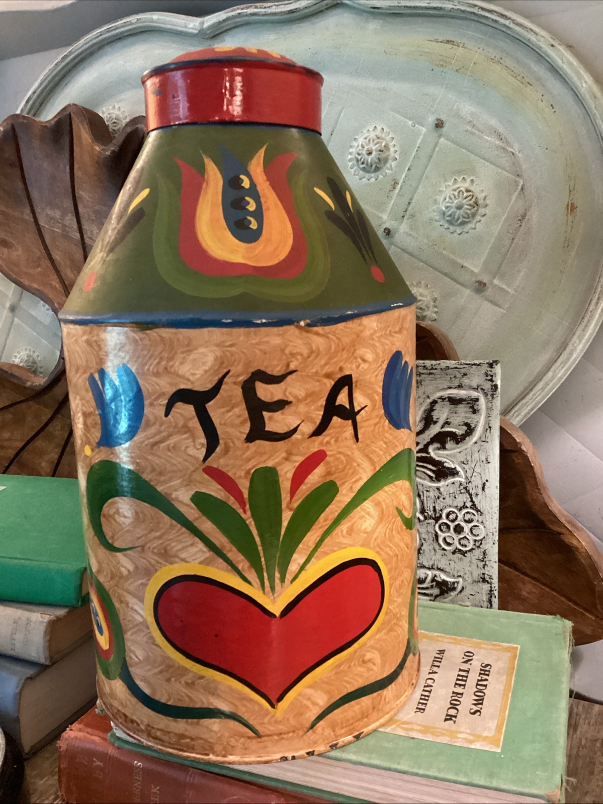 Pennsylvania Dutch Tea Tin - Signed By Johnny Claypool 1984 Very Rare Folk Art