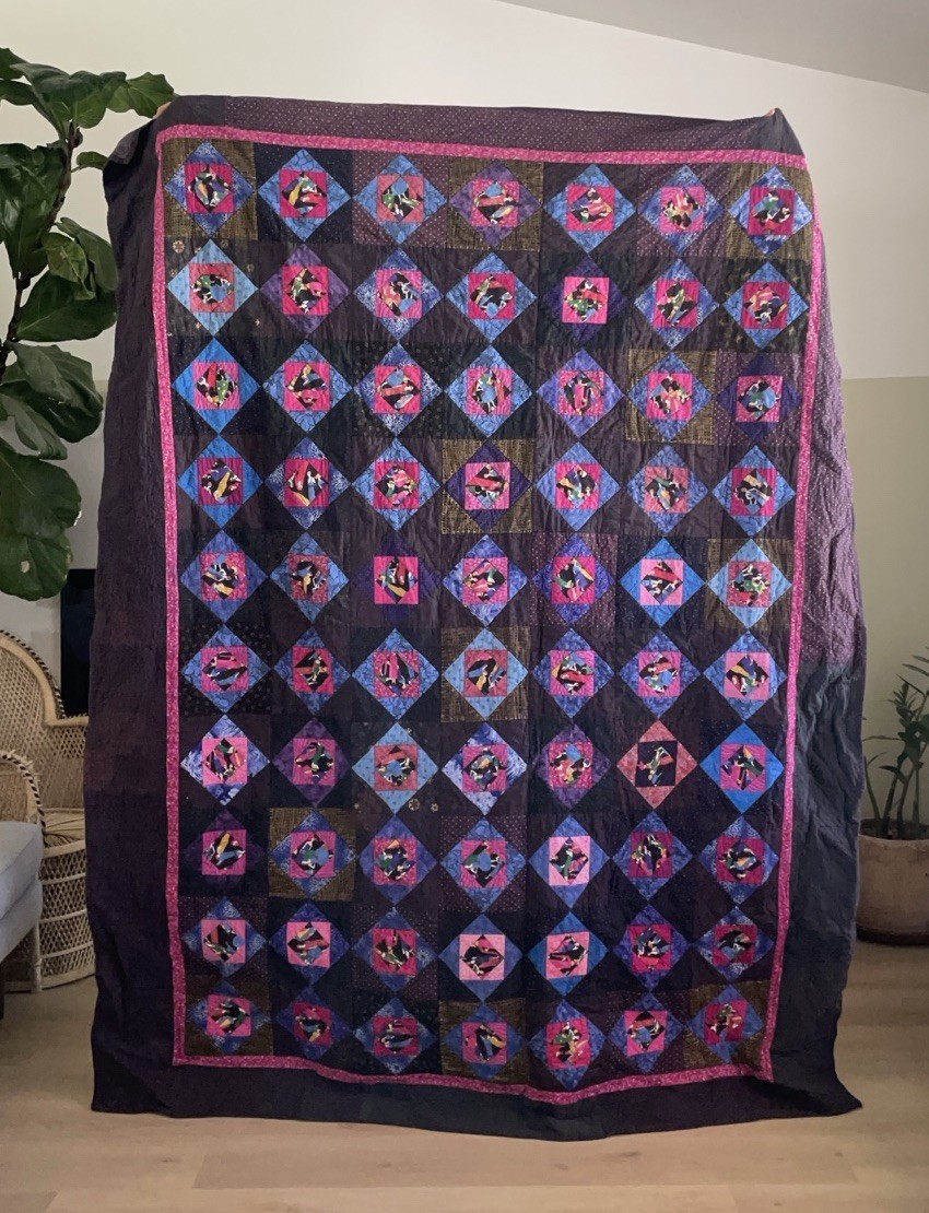 Handmade Contemporary Quilt 84x64 Bright Folk Dance Patchwork