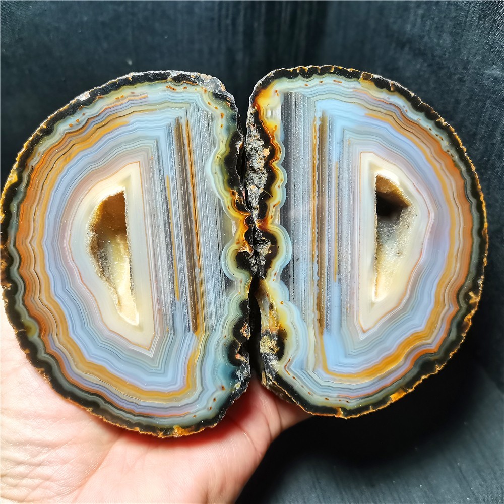 Rare 1080G A Pair Natural Polished Banded Agate Geode Stone Healing A66