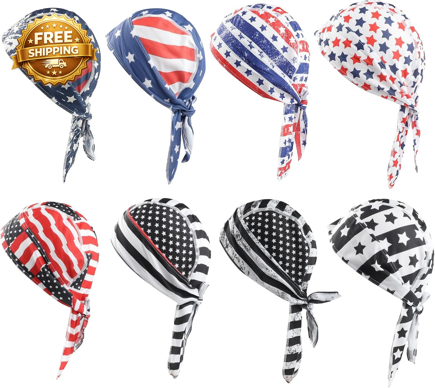 8 Pack Do Rag Skull Caps for Men Cap Bandana Hat Sweat Wicking Cooling Helmet Li