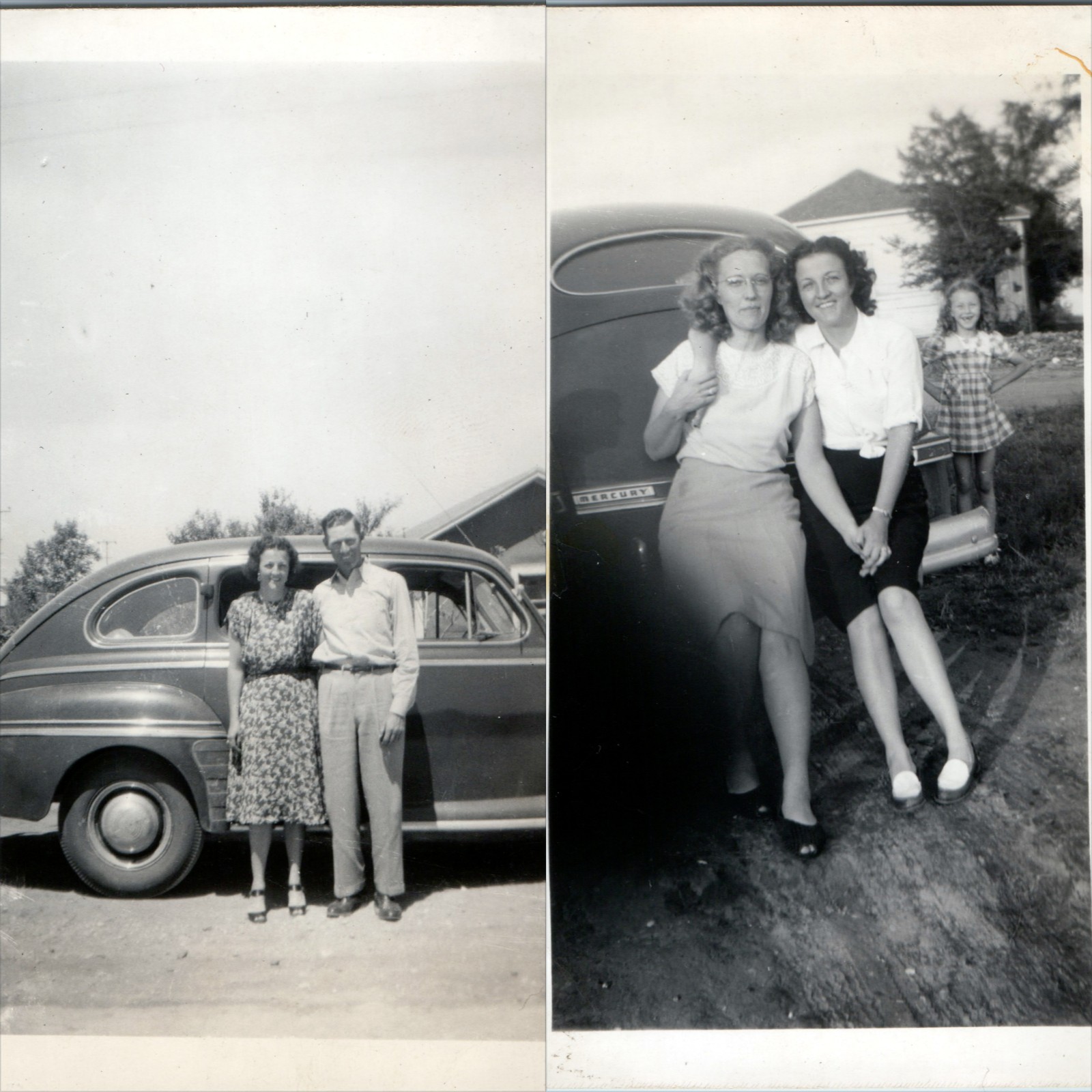 ID\'d x2 LOT c1940s Houdashell Family Mercury Coupe Car Snapshot Photos Fashion