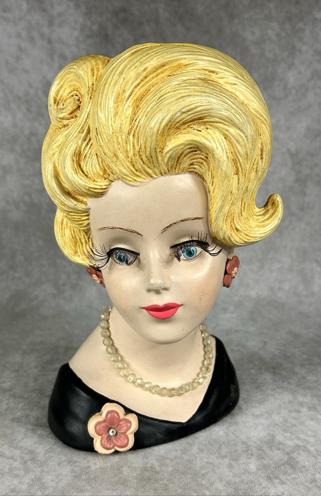 VTG 1960s Ceramic Lady Head Vase Large 9\