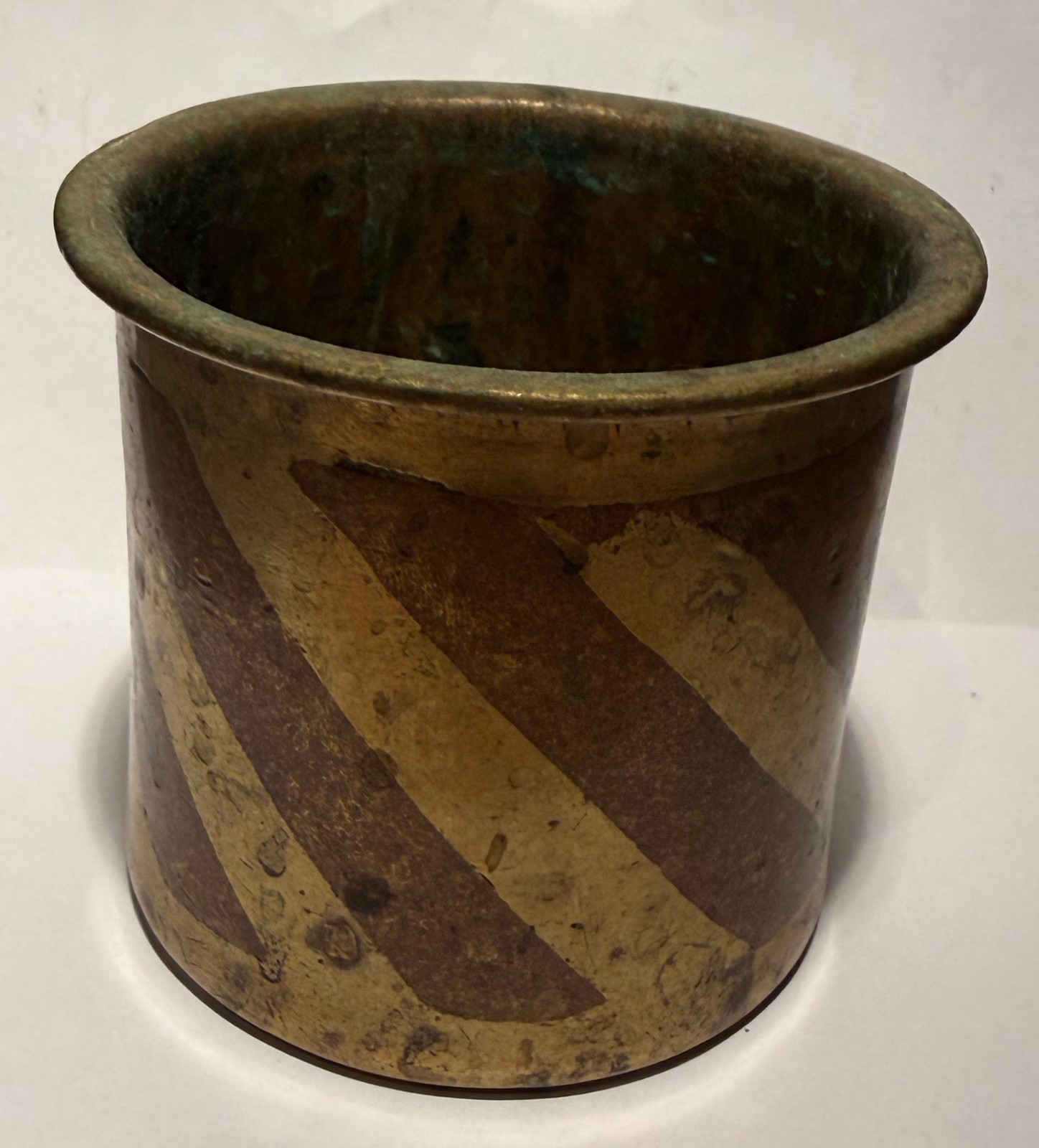 Antique 19C Ganga Jamuna Panchpatra, Heavy Brass & Copper Ritual Holy Water Cup