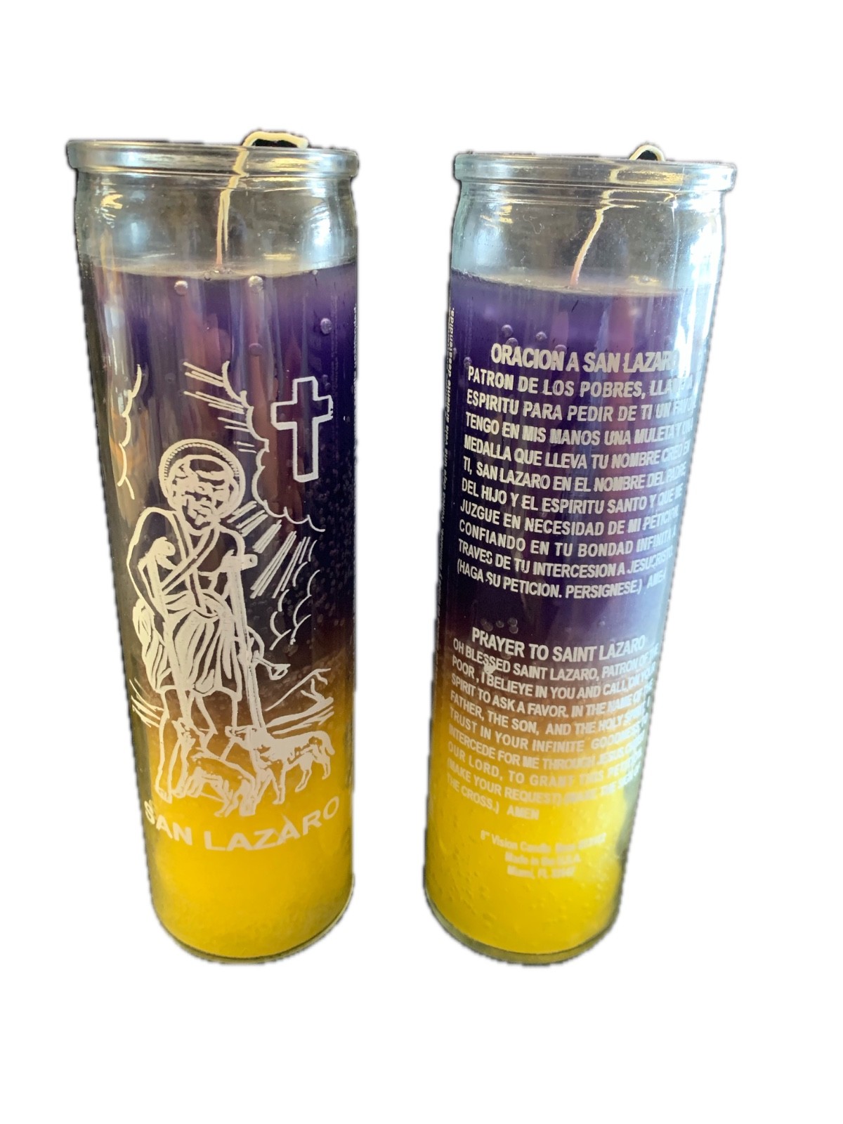 Vela San Lázaro (Babalú Ayé) 2 set Purple & Yellow 7-Day Healing Candle
