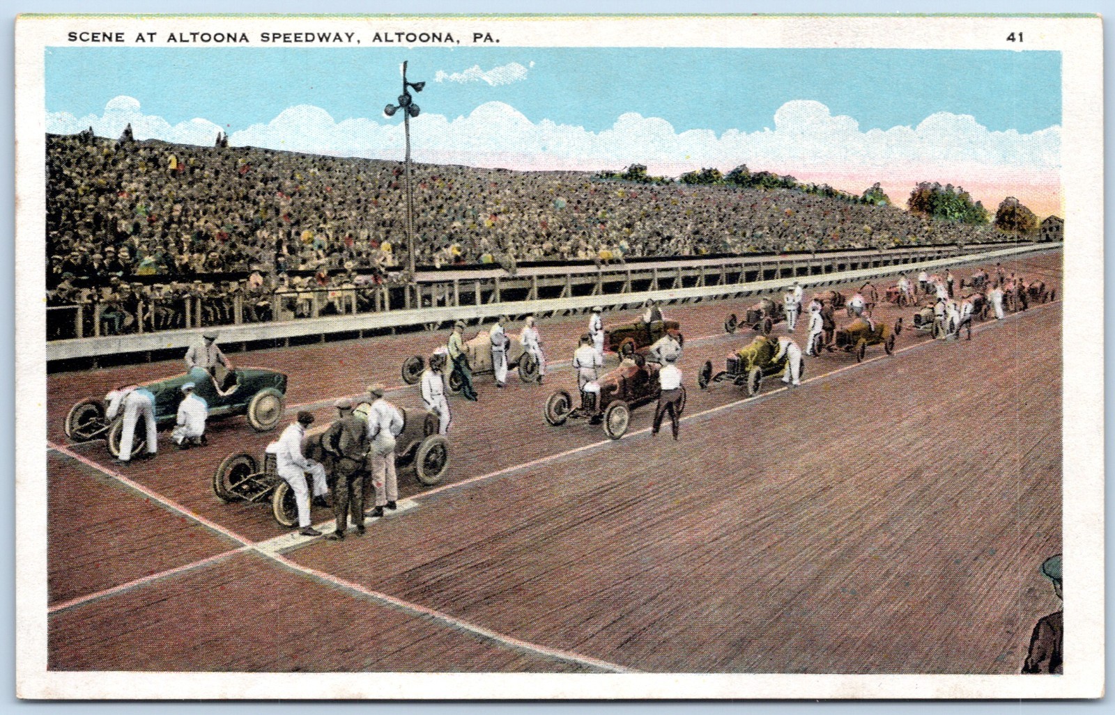 Postcard PA Altoona Pennsylvania Scene At Altoona Speedway Racecars c1920s D160