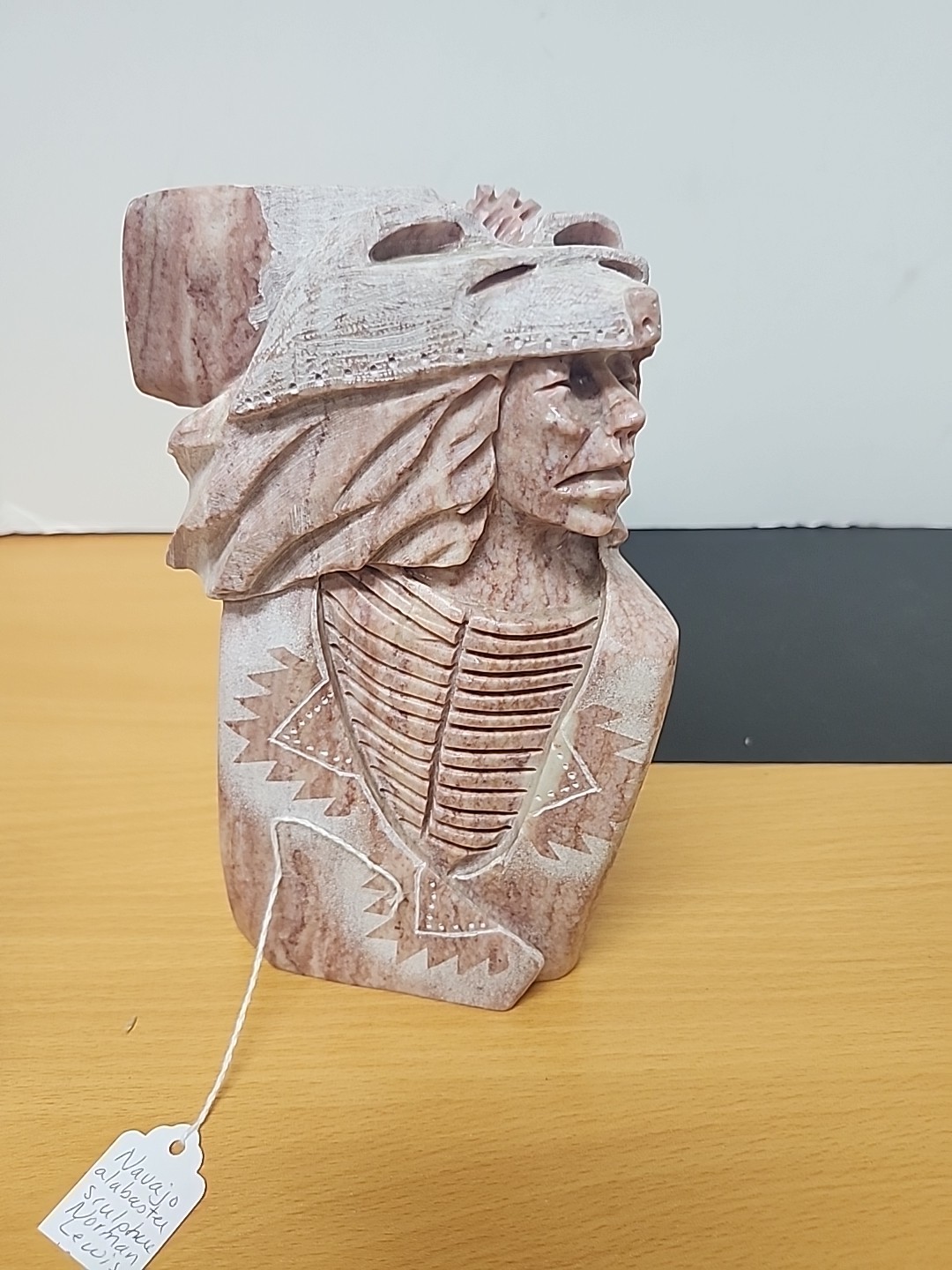 NAVAJO NATIVE AMERICAN ALABASTER STONE SCULPTURE BY NORMAN LEWIS Signed