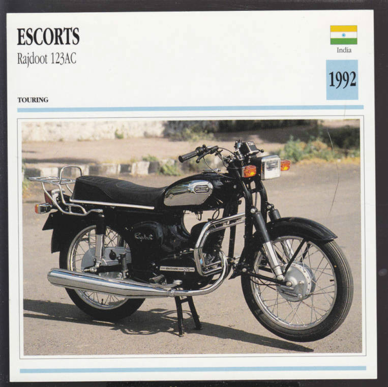 1992 Escorts Rajdoot 123AC 350 (347cc) India Motorcycle Photo Spec Info Card