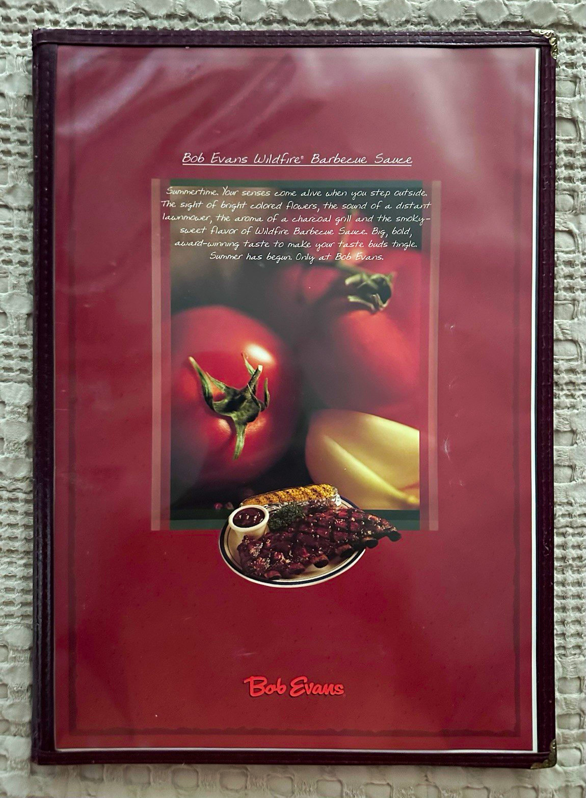Vintage Bob Evans five page menu plus insert. Late 1990’s.