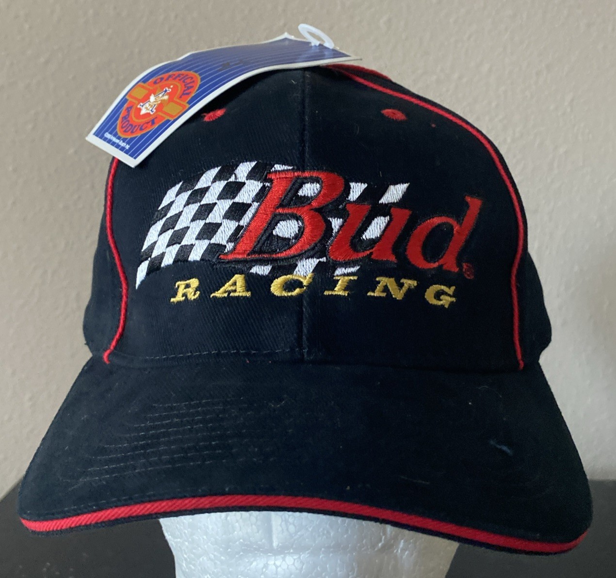Budweiser BUD RACING  ~ Embroidered Black ~ 100% Cotton Adjustable Hat ~ NEW