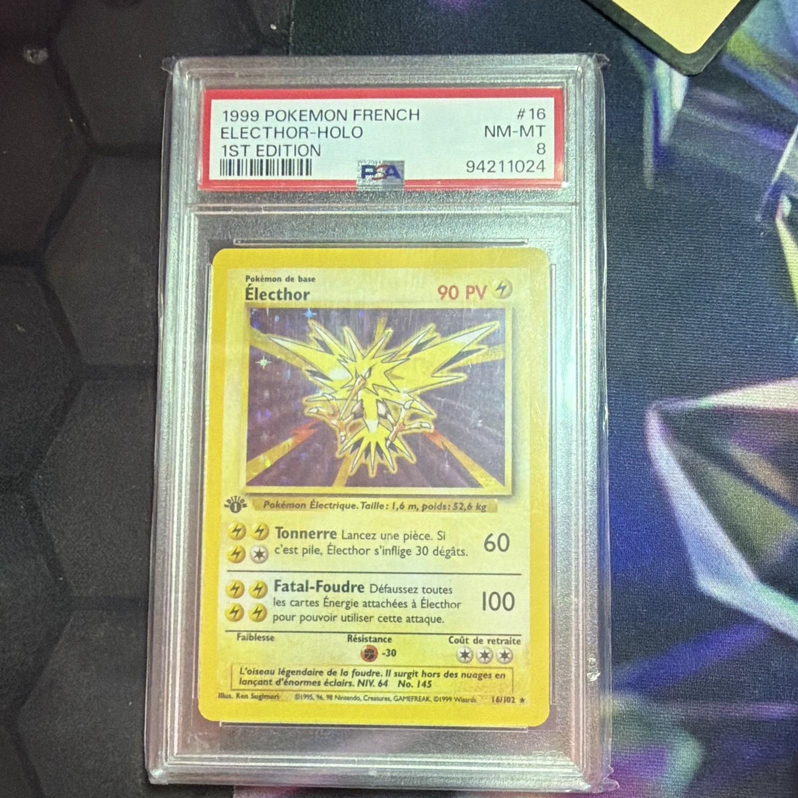 Pokémon 1999 French Electhor Holo 1st Edition #16 PSA 8 Card