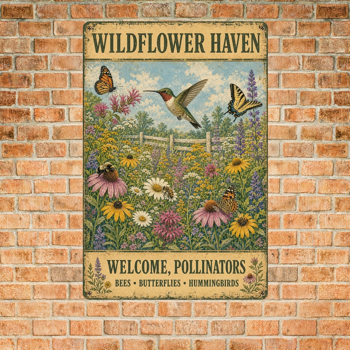 Pollinator Friendly Garden Metal Tin Sign Retro Yard Wall Decoration