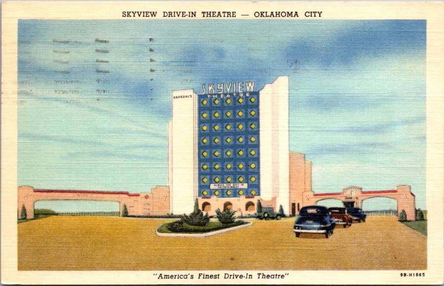 Skyview Drive-In Theatre Oklahoma City Oklahoma Curt Teich Postcard