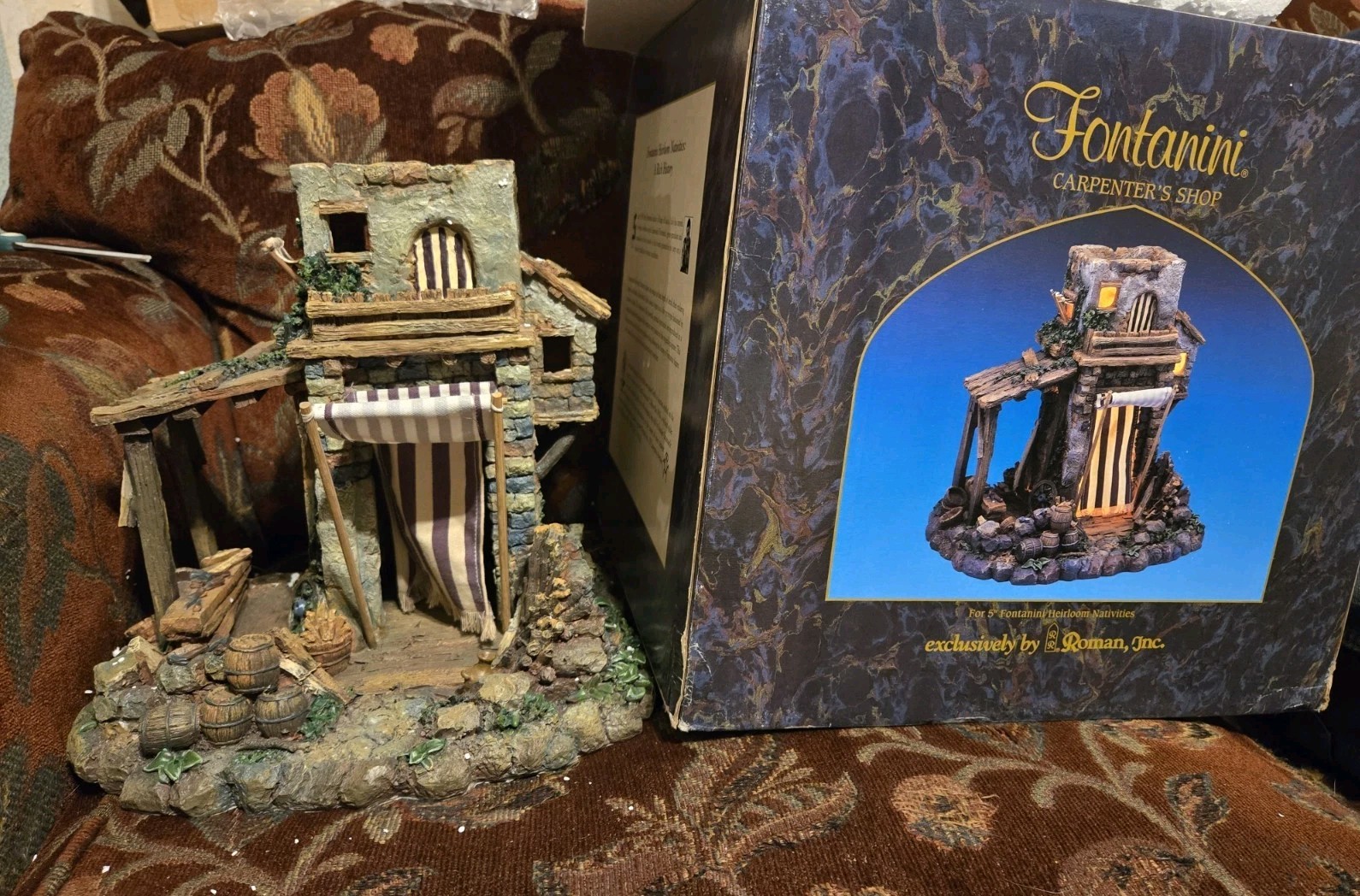 Vtg Fontanini Nativity Village  LIGHTED CARPENTER'S SHOP 