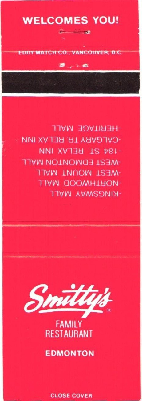 Smitty\'s Family Restaurant Edmonton AB Vintage Matchbook Cover 1980s
