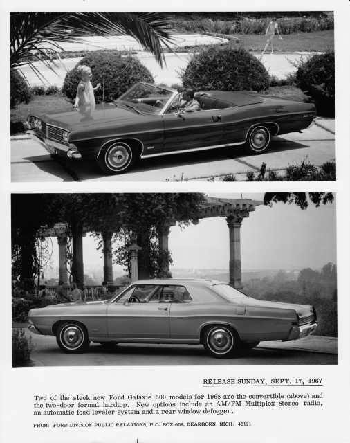 1968 Ford Galaxie 500 Convertible and 2-Door Press Release Photo with Text 0074