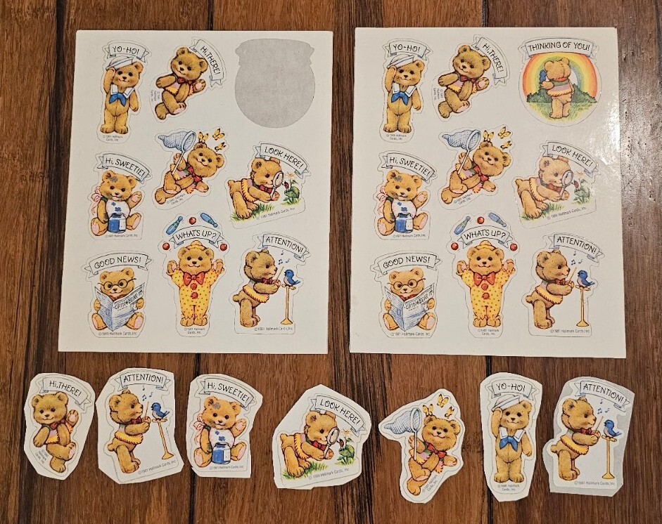 Vintage 1981 Hallmark Stickers Friendship Bears Collectible Scrapbook  2 Sheets