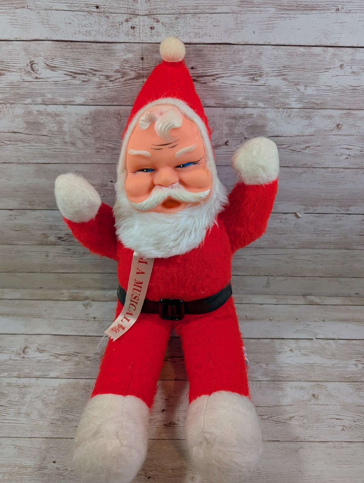 Vintage I'm A Musical Santa Claus Plush Rubber Face Broadway Toy 1960's