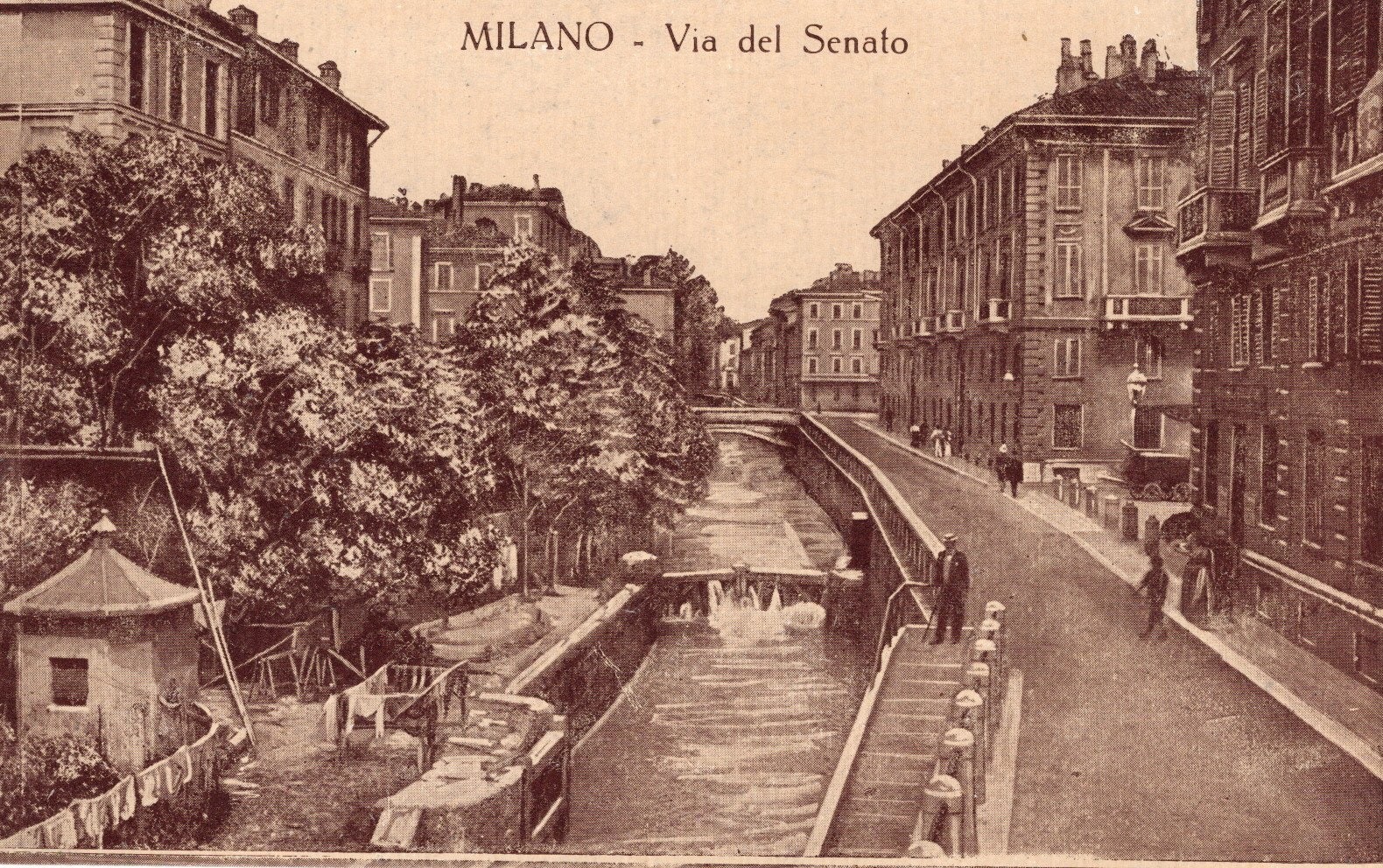 Antique Vintage Postcard Milano Via del Senato Milan Italy UNP Sepia Street
