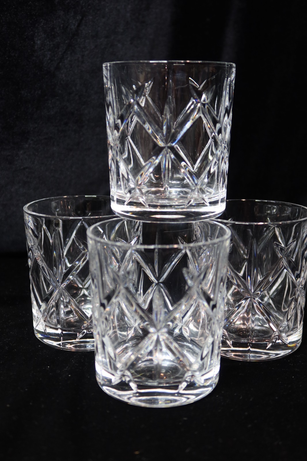 BELIEVED TO BE RARE MIKASA MIC75 CUT STARS 4 DOUBLE OLD FASHIONED GLASSES 3 7/8\