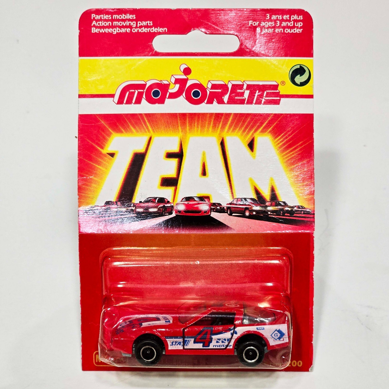 Vintage Majorette 215-268 Chevrolet Corvette / Red #4 Tampo Black Interior / New