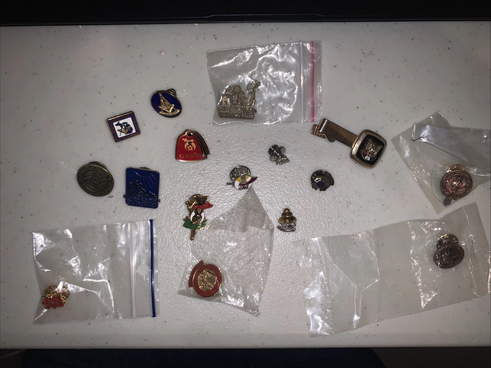 Assorted Pins, Tie Clips, Key, Mixed Masonic Freemason, Shriner, IOF, FOE. Lot18