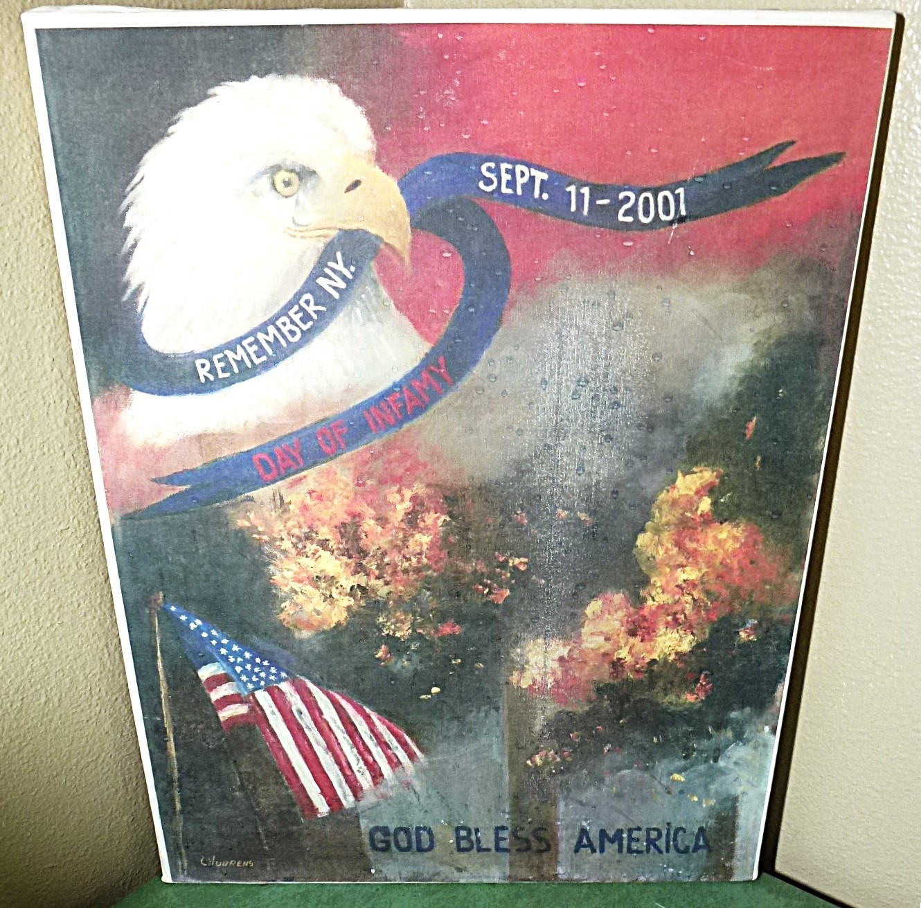 Rare C Vuurens 9/11 Memorial Canvas Print Signed 16x20 Patriotic Folk Art, Uniq